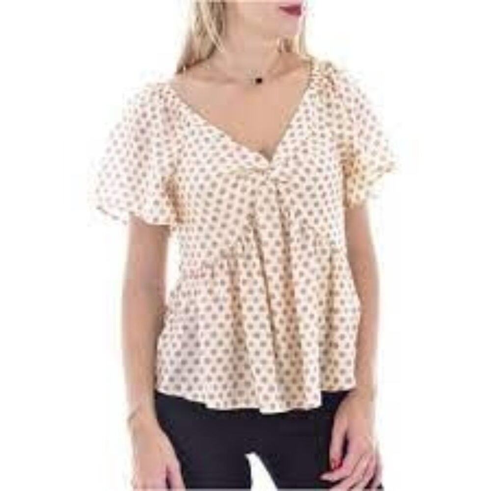 See U Soon pink polka dot bardot top blouse shirt SMALL Anthro brand